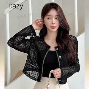 DAZY Women's Regular See-Through Jacket, New Arrival Autumn Sz L black